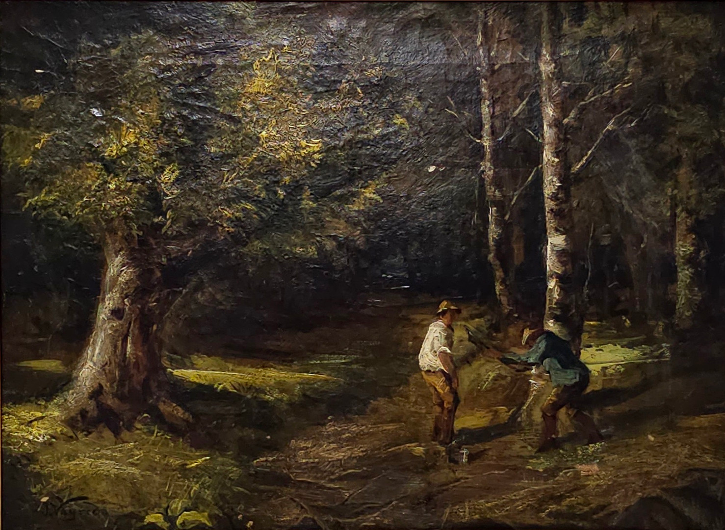 ESCUELA CATALANA, PAISAJE OLOTINO CON PERSONAJE, OLEO SOBRE LIENZO, SIGLO XIX.