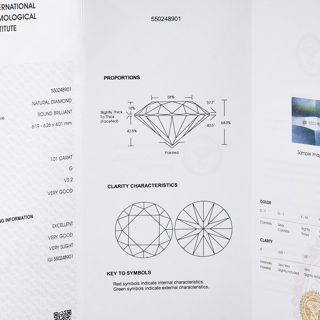 ÖRHÄNGEN, 1 par, 18 k vitguld, vardera örhänge med 1 briljantslipad diamant, 1 diamant 1,01 ct, kvalitet G(TW)/VS2, resp. 1,01 ct, kvalitet G(TW)/VS1.