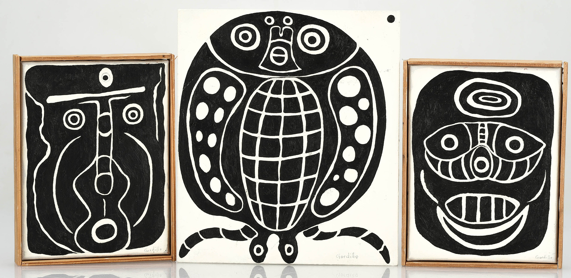 JOSÉ GORDILLO (1940-2022). Olja på duk/masonit, 3 st, figurer, signerade Gordillo.