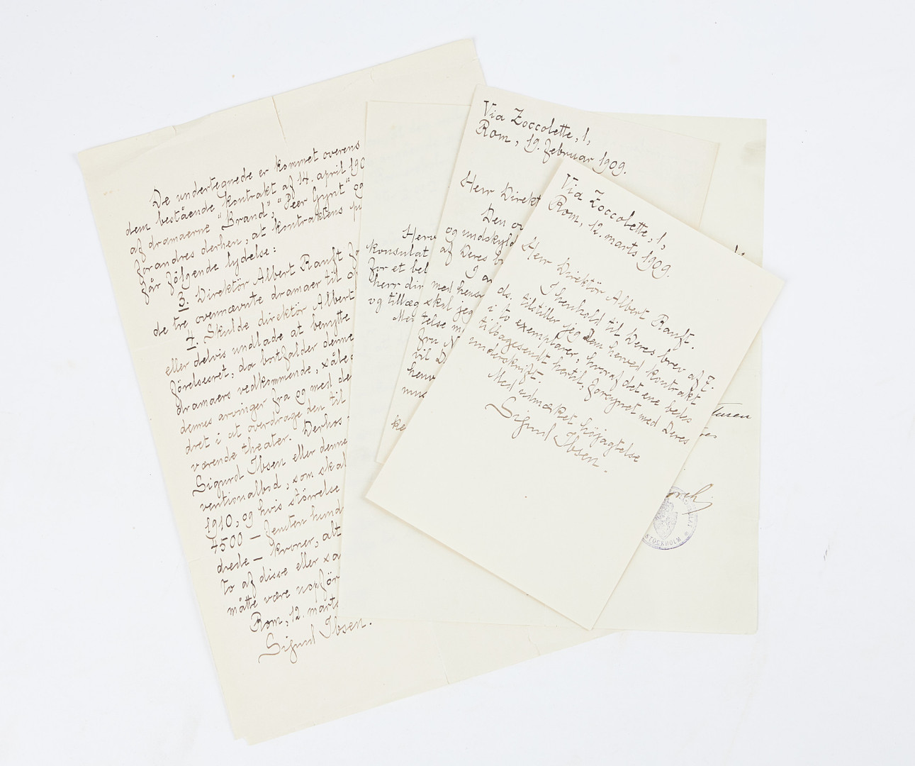 HENRIK OCH SIGURD IBSEN, 8 EGENHÄNDIGT SKRIVNA BREV, 1894-1910.