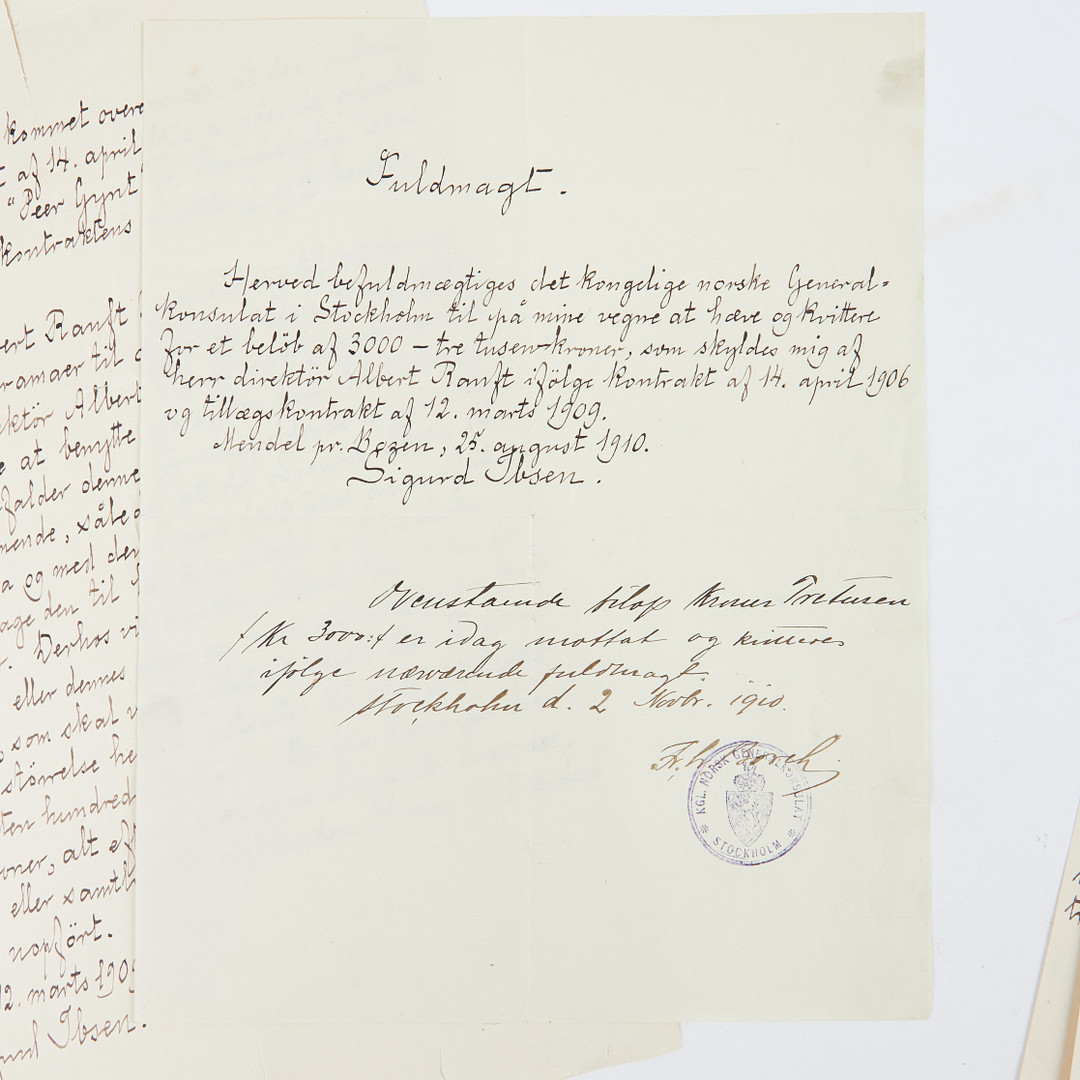 HENRIK OCH SIGURD IBSEN, 8 EGENHÄNDIGT SKRIVNA BREV, 1894-1910.