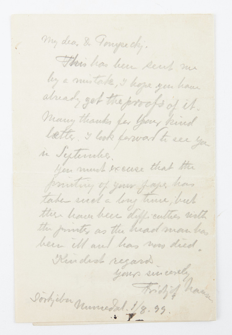 AUTOGRAPH LETTER SIGNED AND STUDIO CABINET PHOTOGRAPH OF NANSEN.