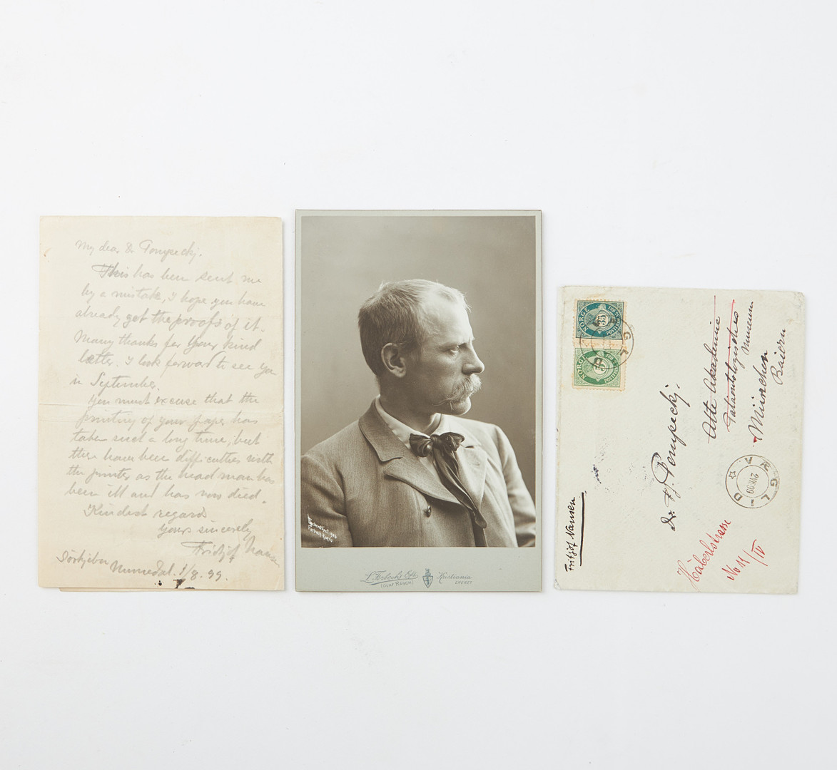 AUTOGRAPH LETTER SIGNED AND STUDIO CABINET PHOTOGRAPH OF NANSEN.