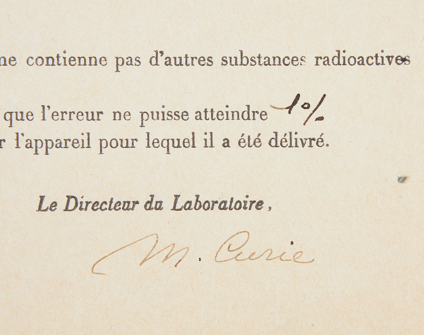 MARIE CURIE, DOCUMENT SIGNED, PARIS 1931.