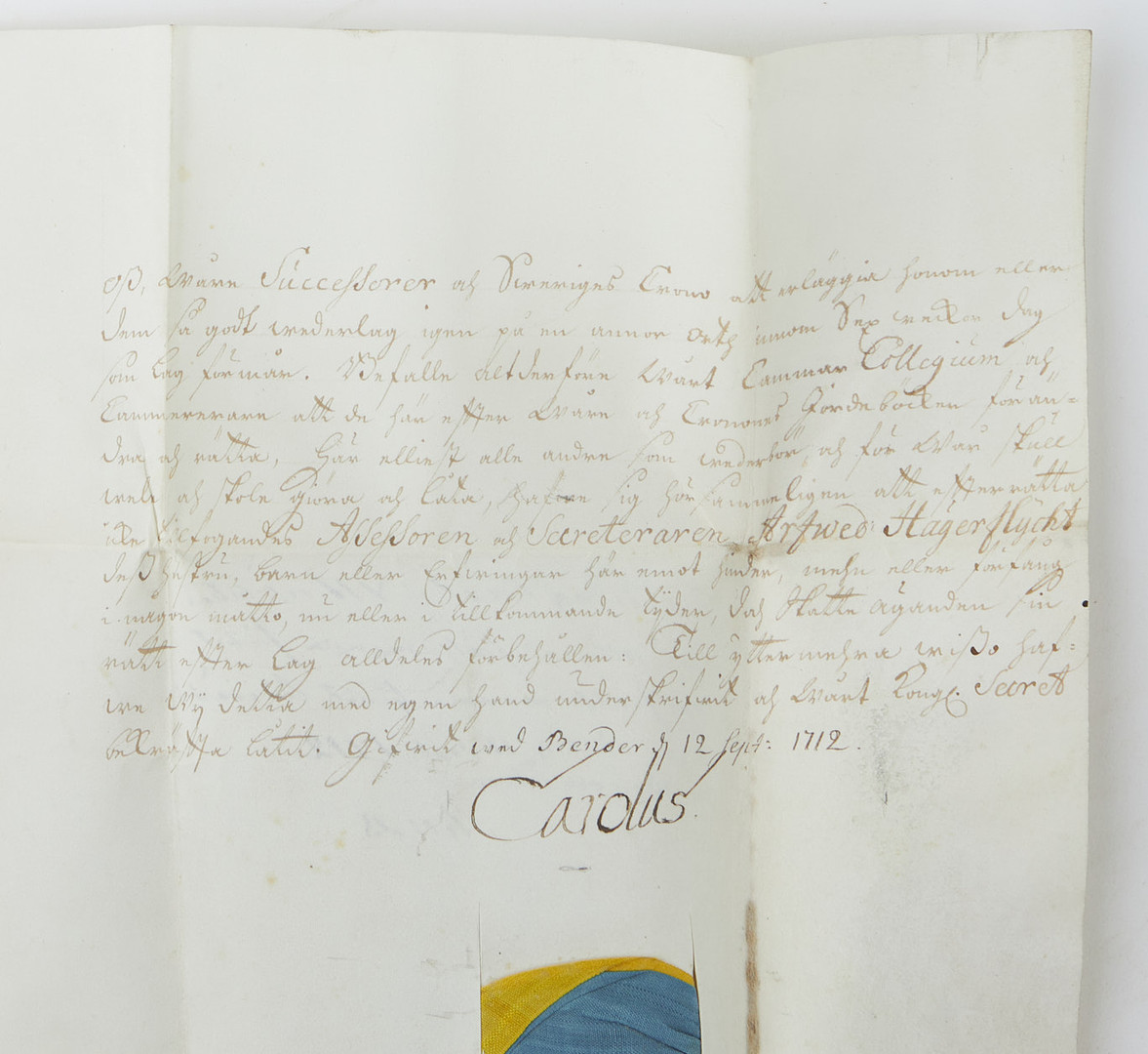 KARL XII, DOKUMENT UNDERTECKNAT BENDER 1712.