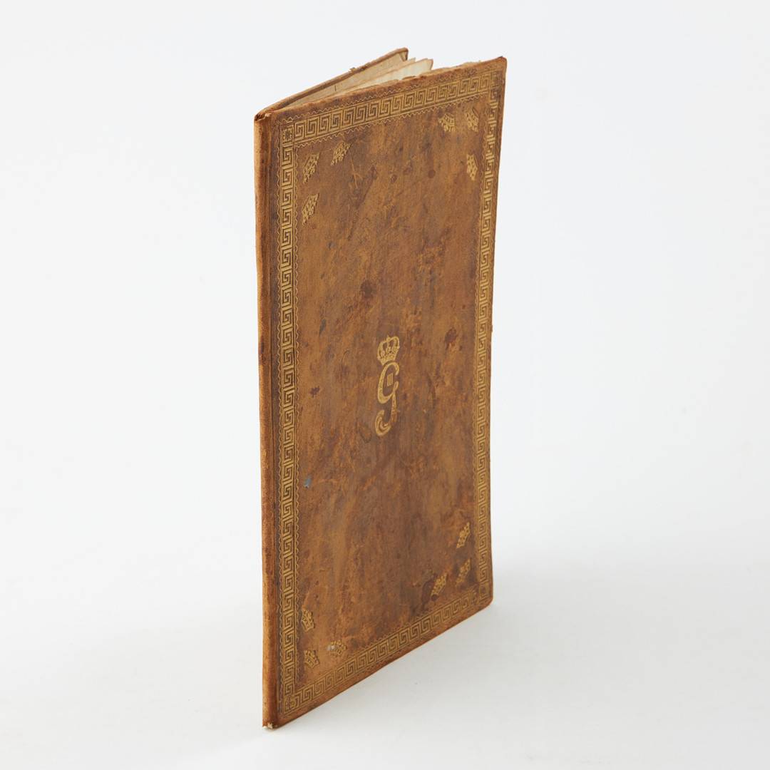 GUSTAV III SIGNERAT DOKUMENT I SKINNBAND MED PÄRMEXLIBRIS, 1789.