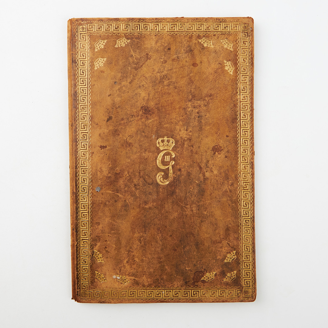 GUSTAV III SIGNERAT DOKUMENT I SKINNBAND MED PÄRMEXLIBRIS, 1789.