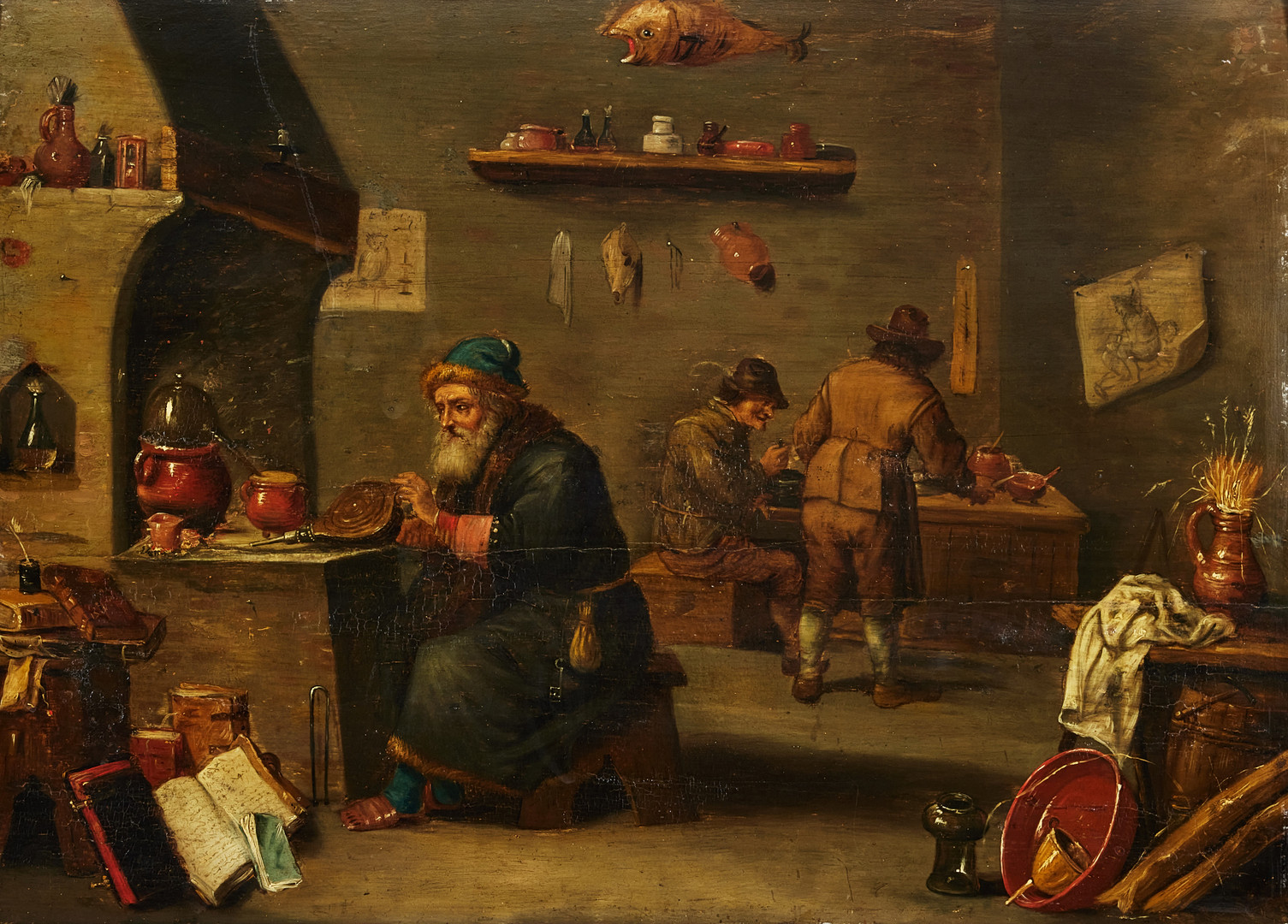 DAVID TENIERS. hans efterföljare, 1700-tal, Alkemist eller läkare i sitt laboratorium.