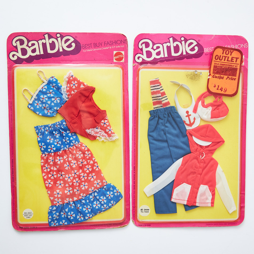 BARBIE AND HER FRIENDS, BBF Outfits, (8), #1900, #2222, #2225, #2227, #2561, #7423, #9625, #9658, (1975-1980), Mattel.