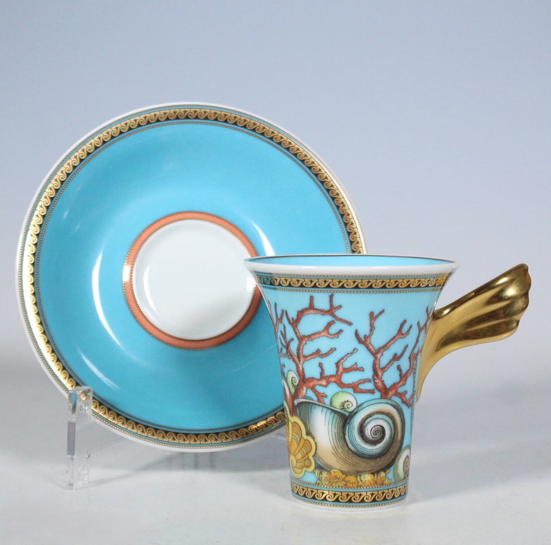 VERSACE. Rosenthal. Mokkatasse mit Untertasse, Dekor 'Les Trésors de la Mer', Porzellan