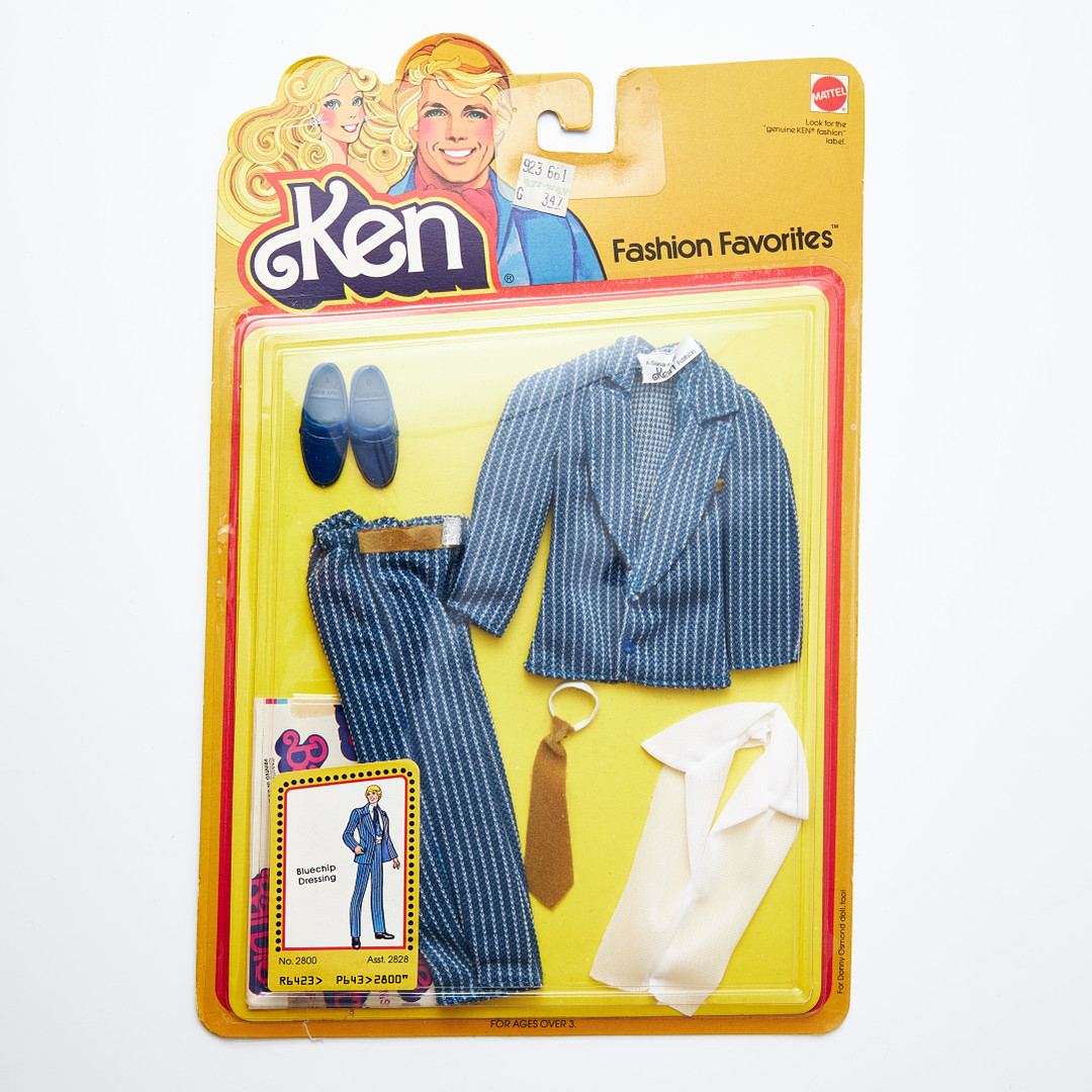 KEN, Fashion Favorites and Fashion Add-Ons Outfits, (4), #2459 Shoes & Stuff, #2798 All Weather Favorite, #2800 Bluechip Dressin, #3795, (1978-1982), Mattel.