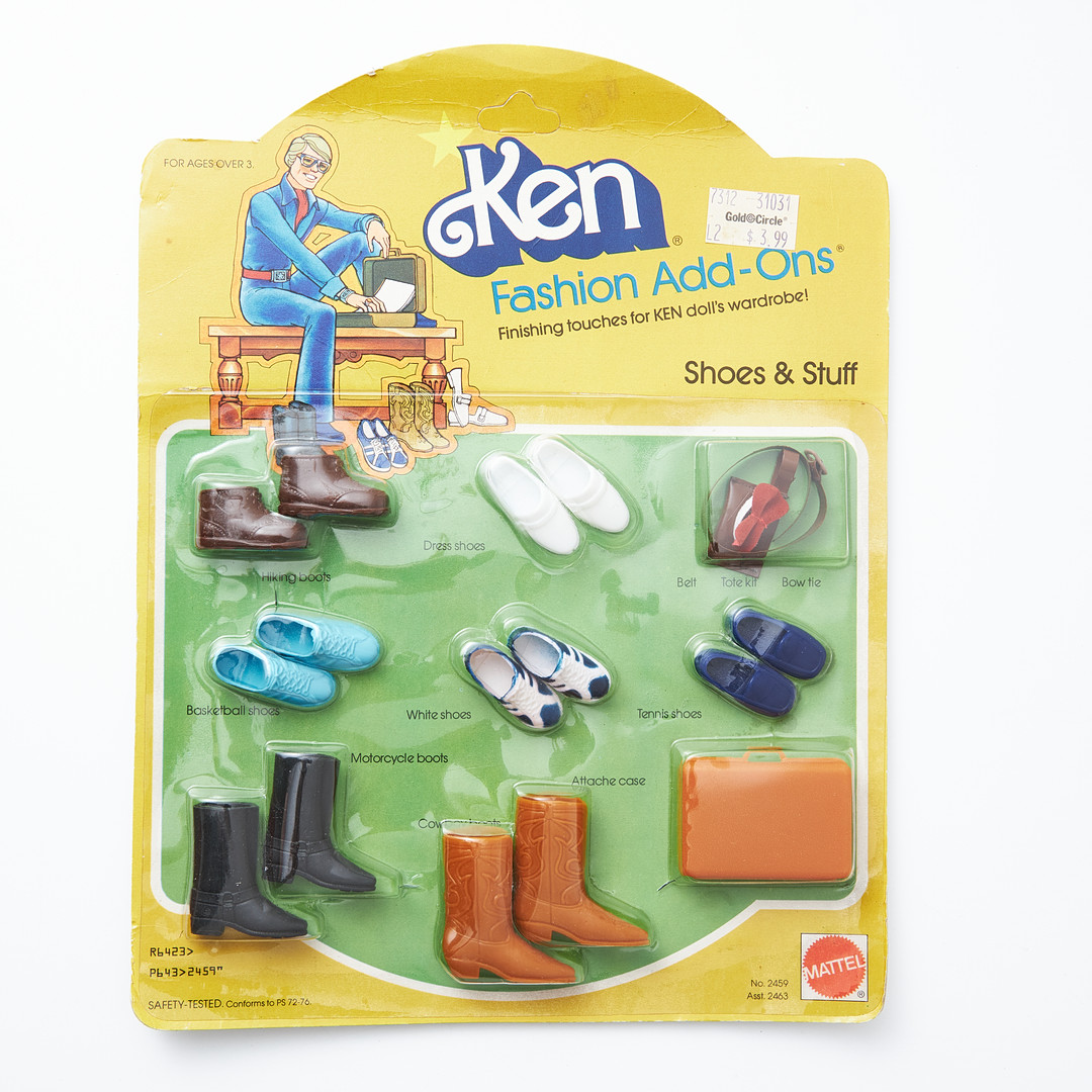 KEN, Fashion Favorites and Fashion Add-Ons Outfits, (4), #2459 Shoes & Stuff, #2798 All Weather Favorite, #2800 Bluechip Dressin, #3795, (1978-1982), Mattel.