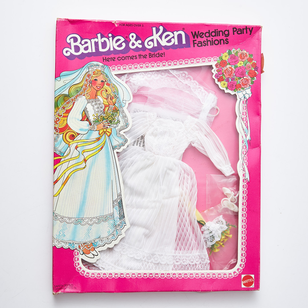 BARBIE, KEN, SKIPPER, Wedding Party Fashions, Outfits, (4), #1416, Here Comes The Bride #1417, Bridesmaid´s Dream, #1418 Suited For the Groom!, #1419, Flower Girl Frills for Skipper, (1980), Mattel.