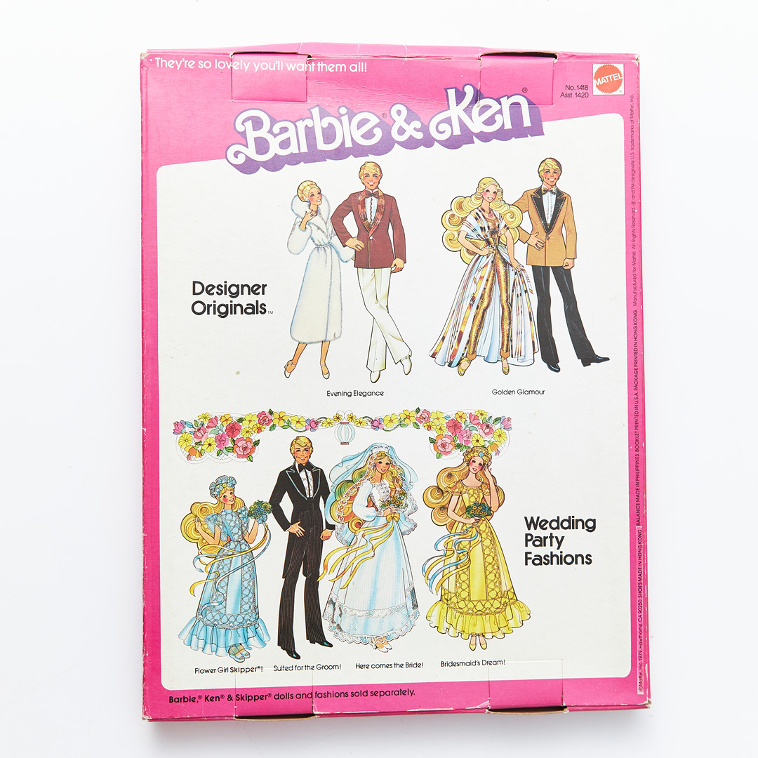 BARBIE, KEN, SKIPPER, Wedding Party Fashions, Outfits, (4), #1416, Here Comes The Bride #1417, Bridesmaid´s Dream, #1418 Suited For the Groom!, #1419, Flower Girl Frills for Skipper, (1980), Mattel.