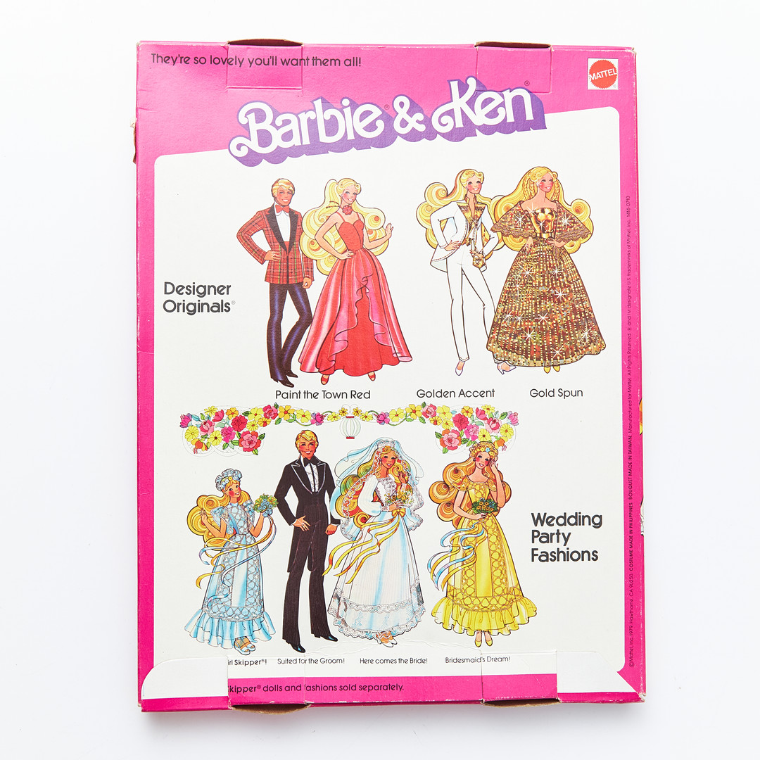 BARBIE, KEN, SKIPPER, Wedding Party Fashions, Outfits, (4), #1416, Here Comes The Bride #1417, Bridesmaid´s Dream, #1418 Suited For the Groom!, #1419, Flower Girl Frills for Skipper, (1980), Mattel.