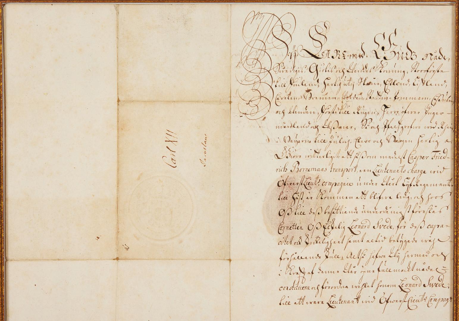 KARL XII - UNDERTECKNAT DOKUMENT, Jaroslavice 1706.