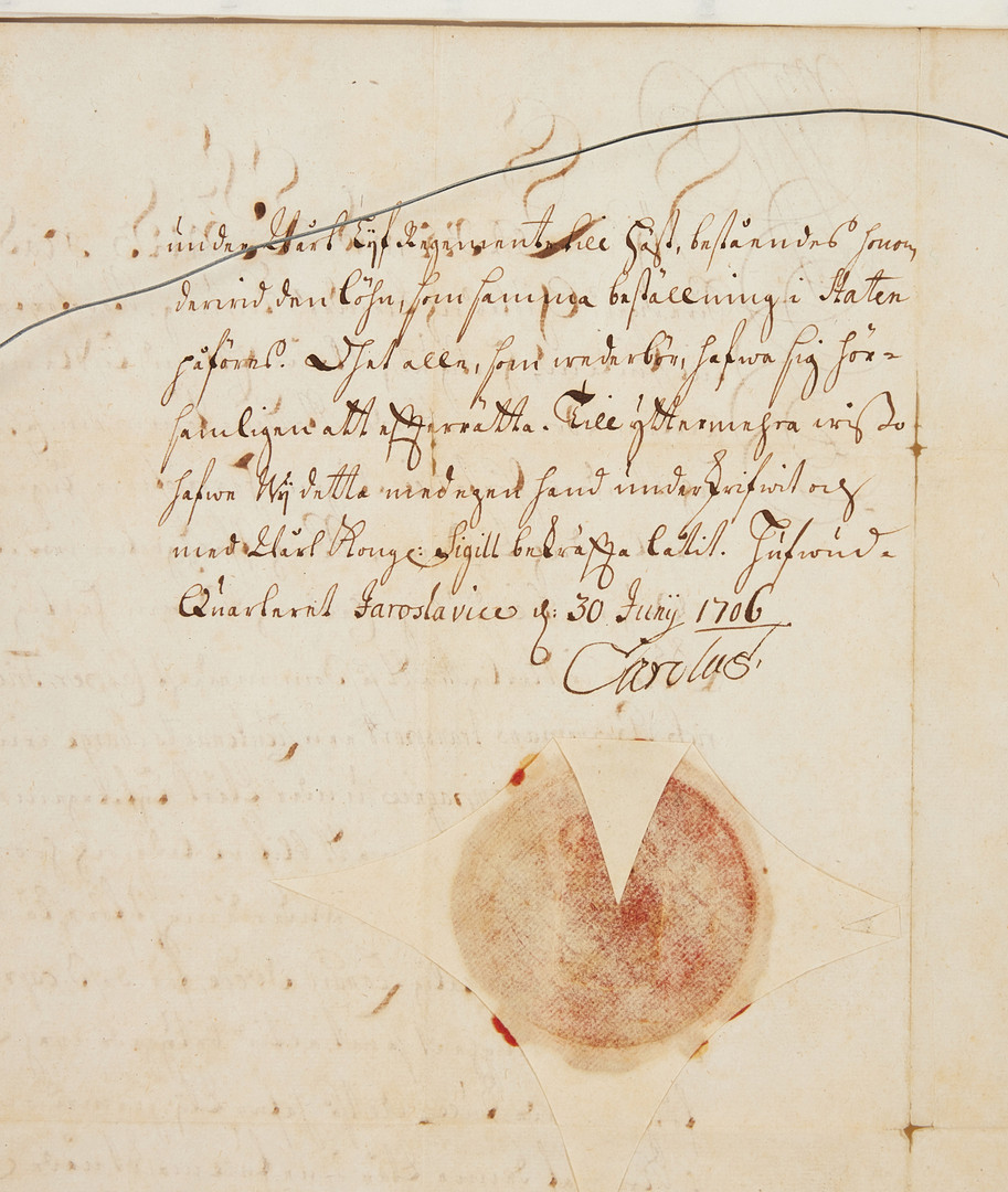 KARL XII - UNDERTECKNAT DOKUMENT, Jaroslavice 1706.
