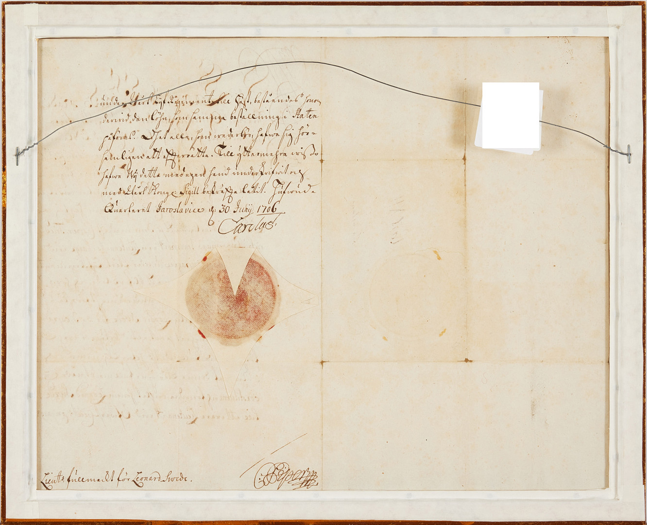 KARL XII - UNDERTECKNAT DOKUMENT, Jaroslavice 1706.