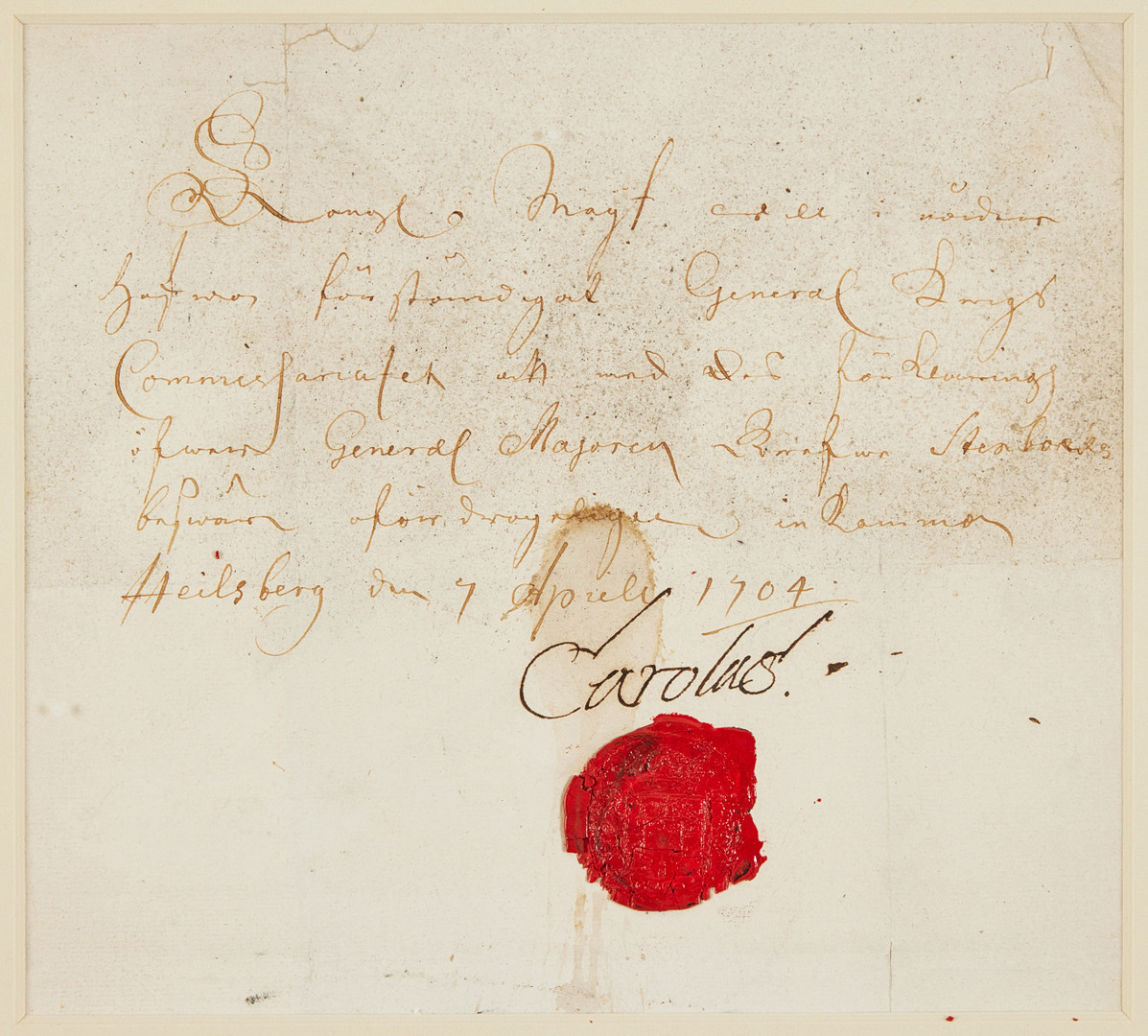 KARL XII -HANDLING DATERAD HEILSBERG 1704.