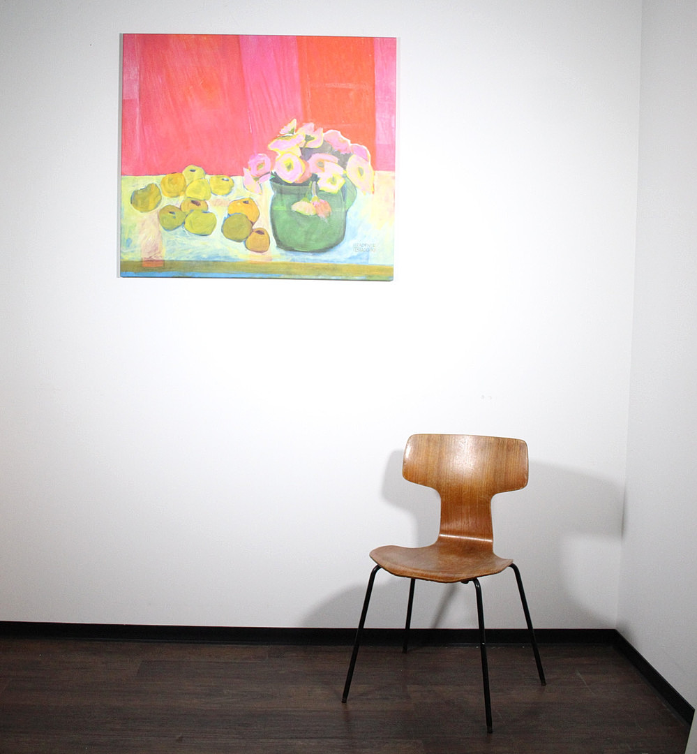 HELGA RADENER-BLASCHKE. 'Blumen und Früchte vor roter Wand', Fine Art-Druck auf Leinwand, limitiert, Ed. 004/120.