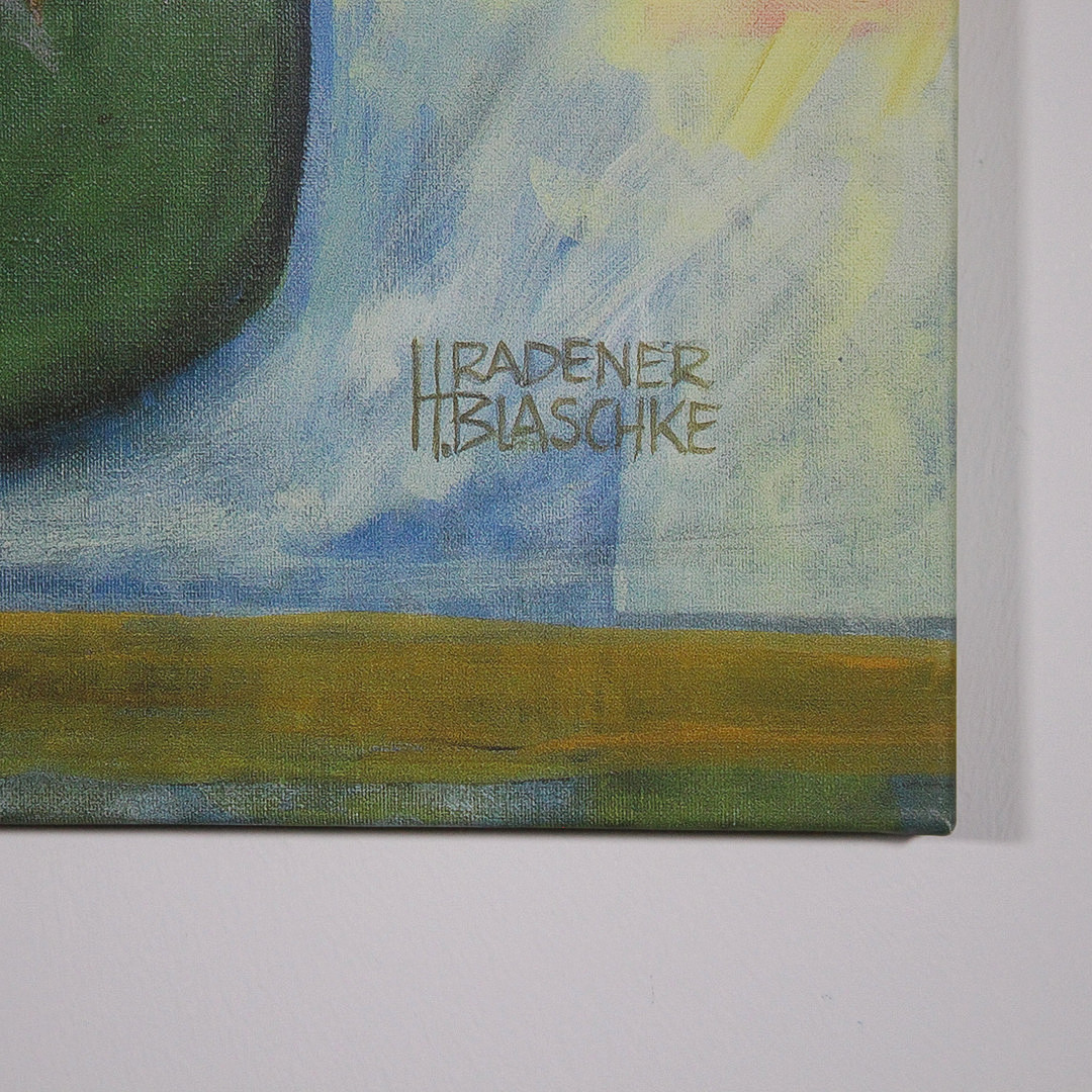 HELGA RADENER-BLASCHKE. 'Blumen und Früchte vor roter Wand', Fine Art-Druck auf Leinwand, limitiert, Ed. 004/120.