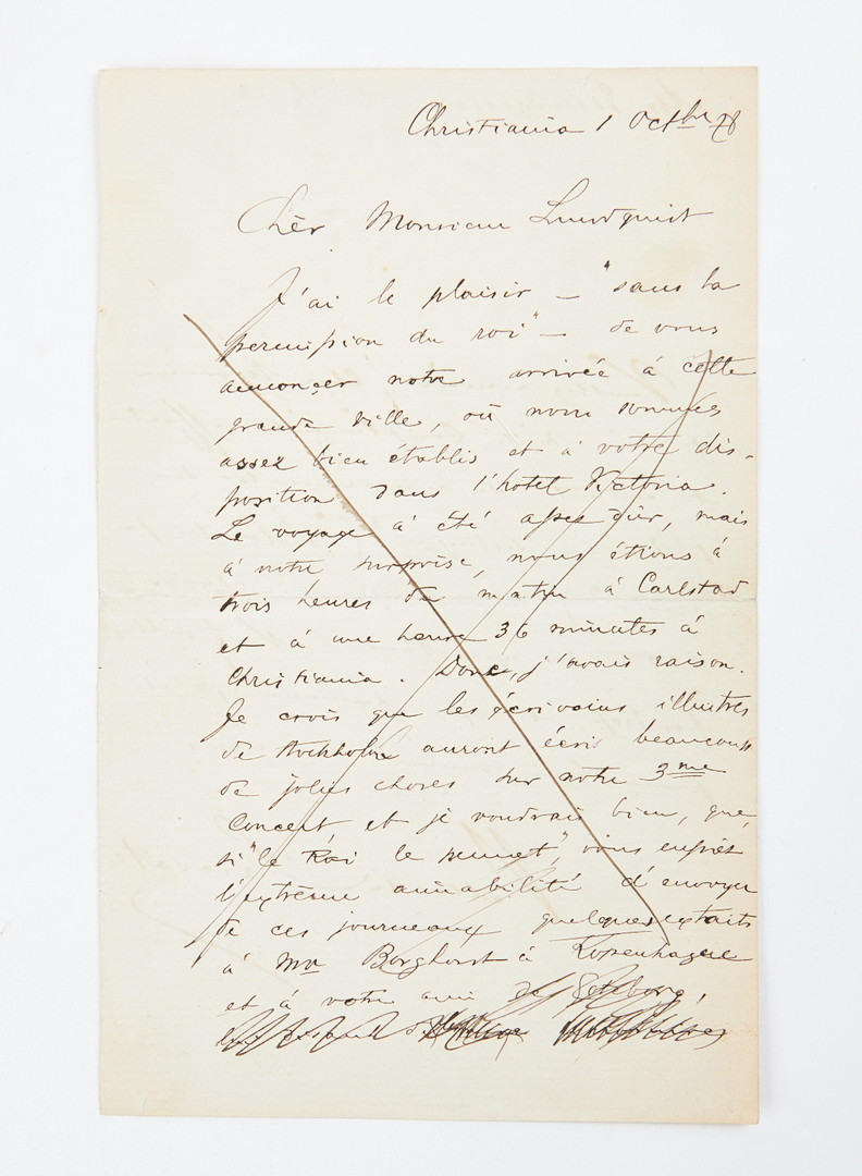 PABLO DE SARASATE, Autograph letter signed, 1878, together with 2 additional documents, provenance Nils Grevillius.