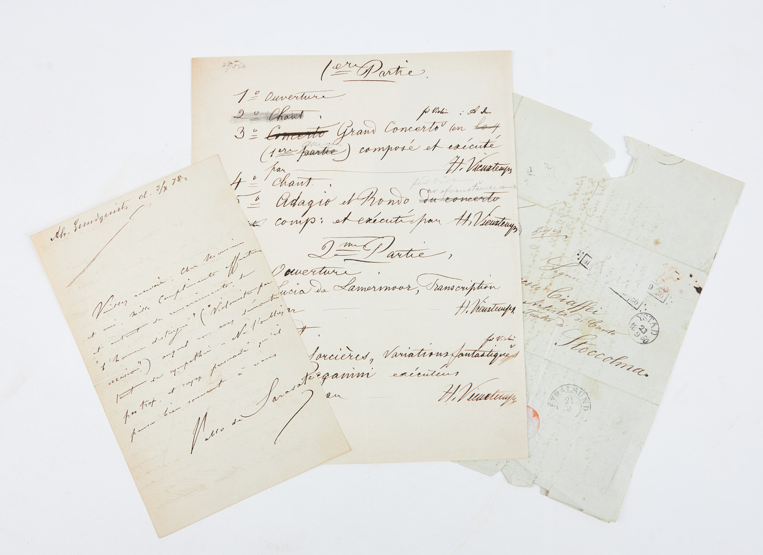 PABLO DE SARASATE, Autograph letter signed, 1878, together with 2 additional documents, provenance Nils Grevillius.