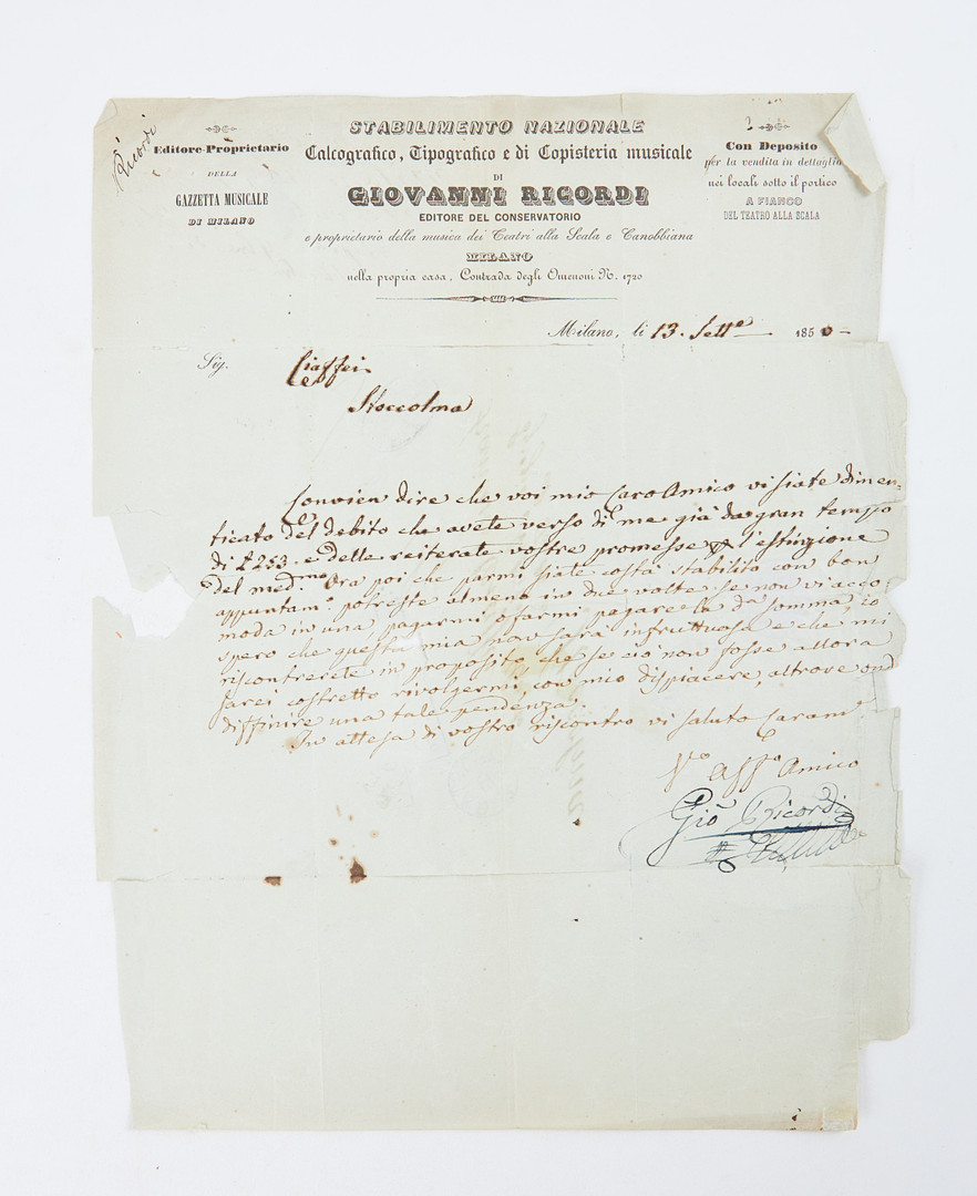 PABLO DE SARASATE, Autograph letter signed, 1878, together with 2 additional documents, provenance Nils Grevillius.