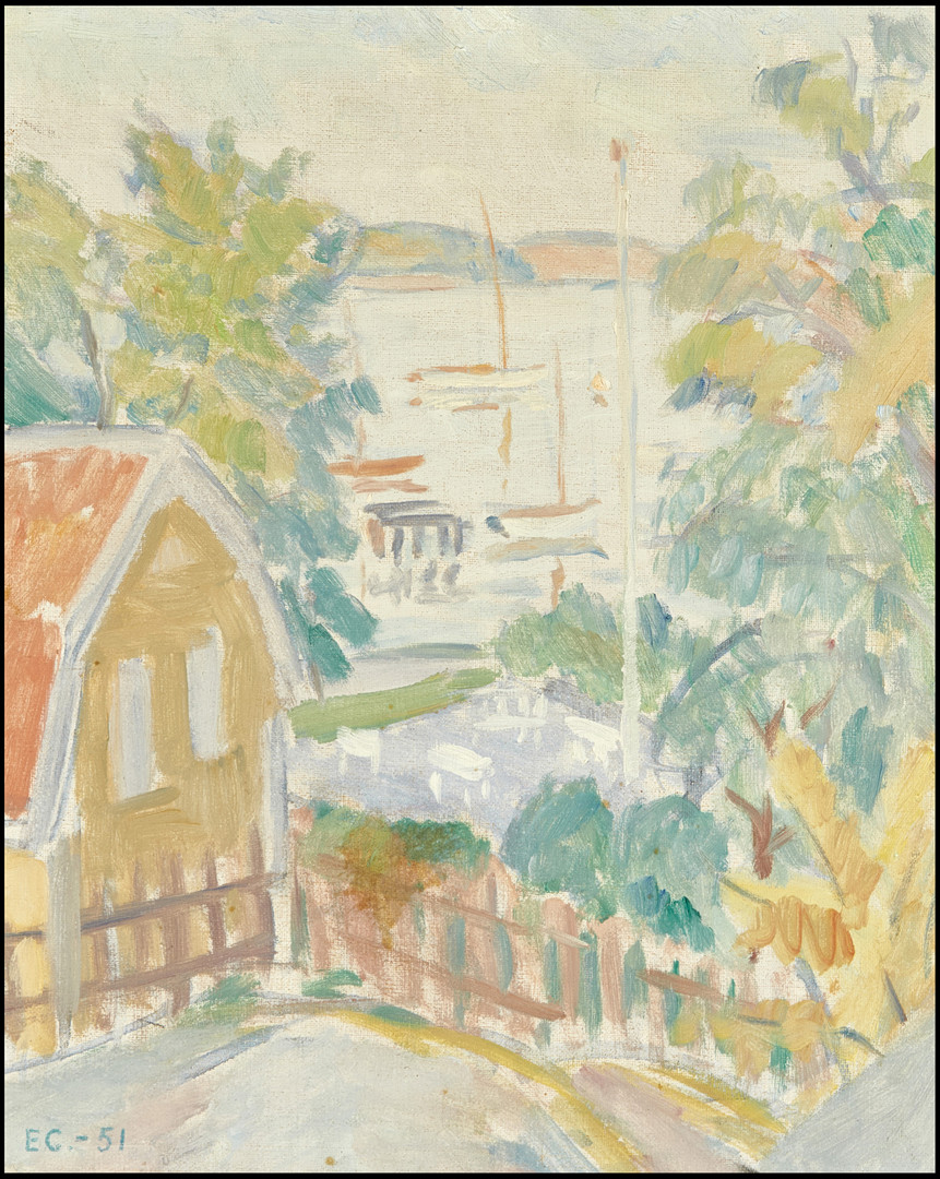 OKÄND KONSTNÄR, Lidingöbro Värdshus, Värtan - Stockholm, monogramsignerad och daterad -51, olja på duk.