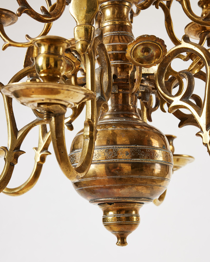 LJUSKRONA, Preussen/Östeuropa omkring 1800, barockmodell, för 12 ljus, gjuten mässing.