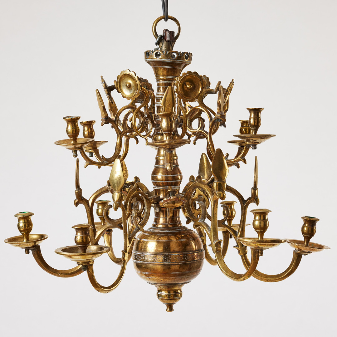 LJUSKRONA, Preussen/Östeuropa omkring 1800, barockmodell, för 12 ljus, gjuten mässing.