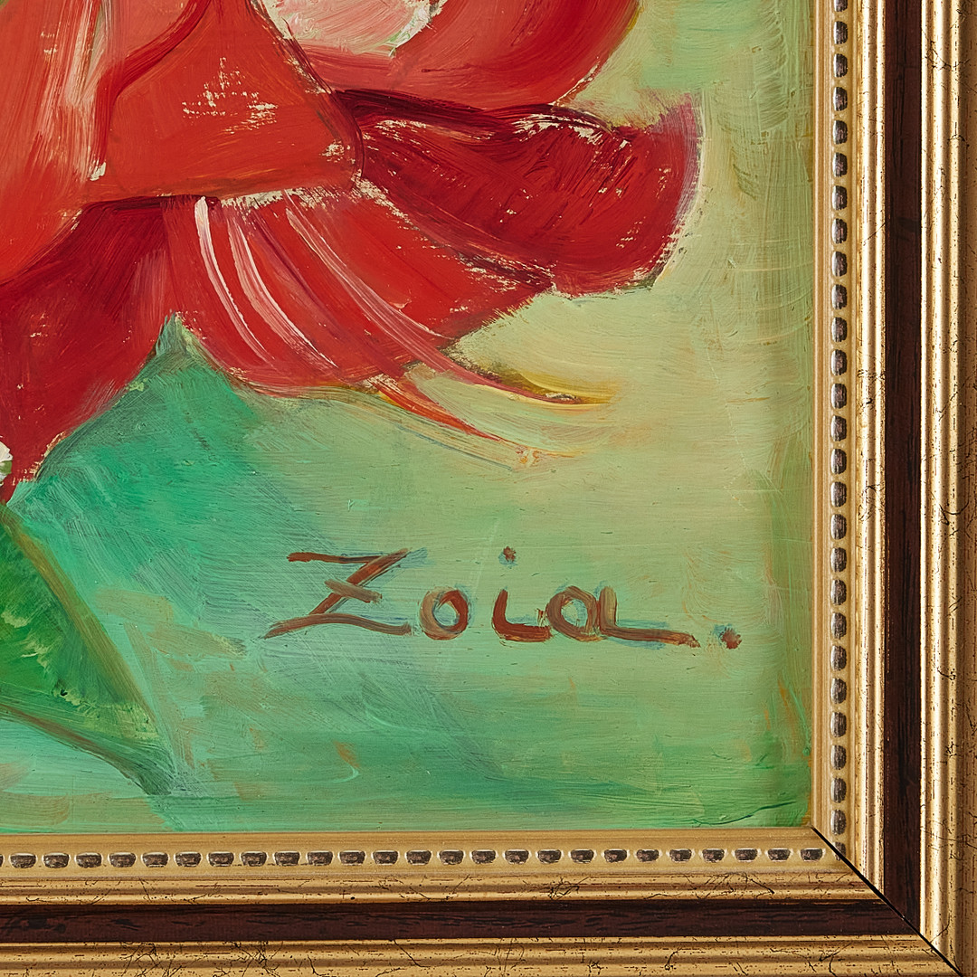 ZOIA KRUKOVSKYA LAGERKRANS. Stilleben med amaryllis, olja på pannå, signerad.