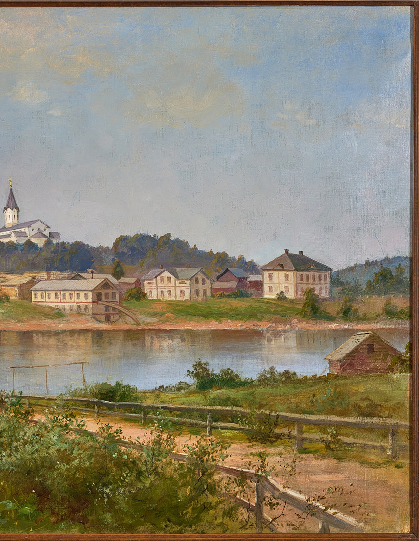 AUGUST JANSSON (1851-1915). Vy över Åsele och Ångermanälven. Olja på duk, 77 x 147 cm. Signerad Aug. Jansson och daterad -98.