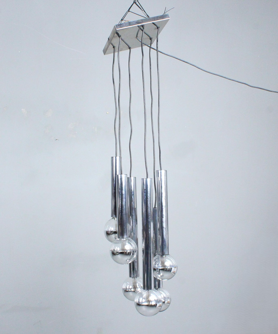 MOTOKO ISHII. Staff. Deckenleuchte / Kaskadenleuchte, 6-Flammig, 1960er / 1970er Jahre.