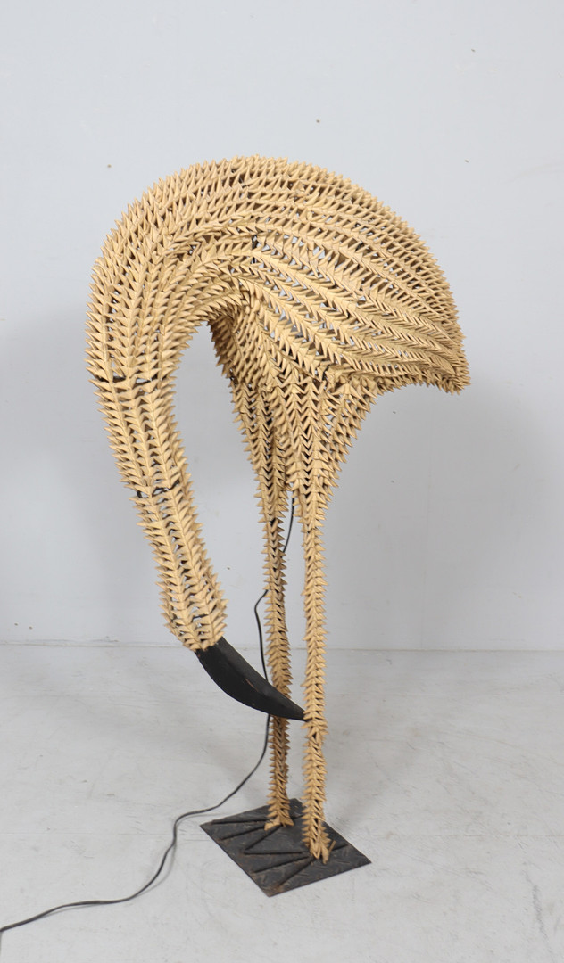Bambus/Rattan Lampe/Stehlampe Vogel, Flamingo, 1960er Jahre.
