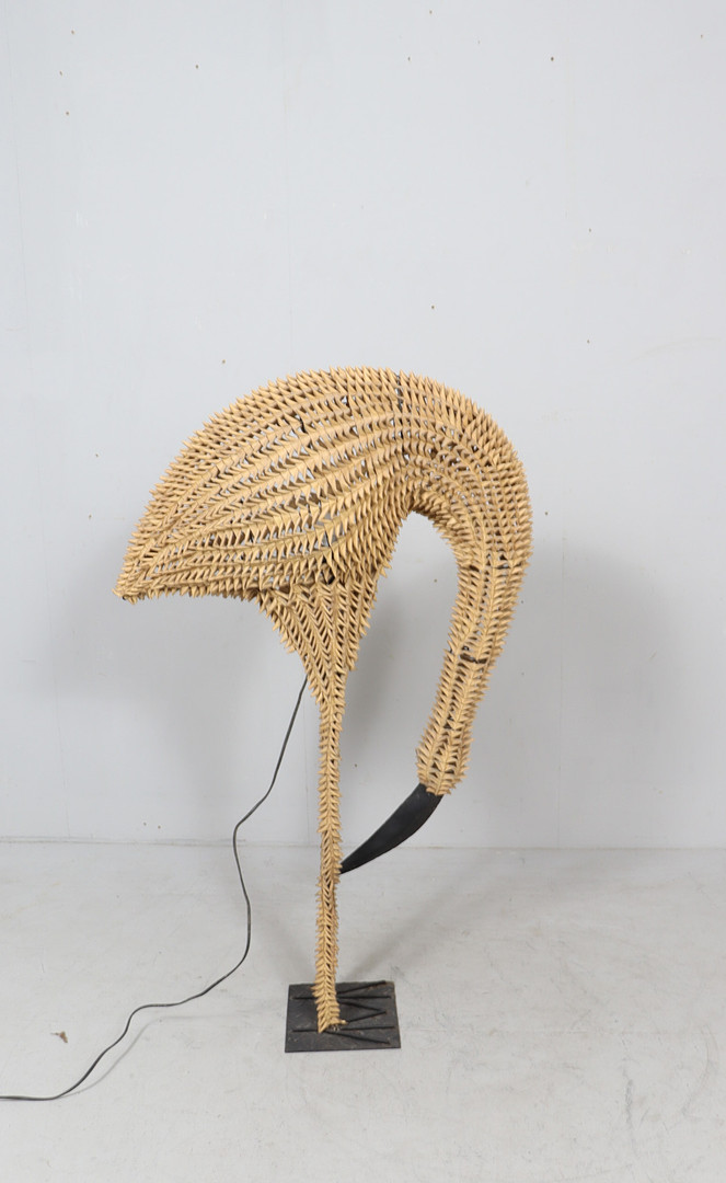 Bambus/Rattan Lampe/Stehlampe Vogel, Flamingo, 1960er Jahre.