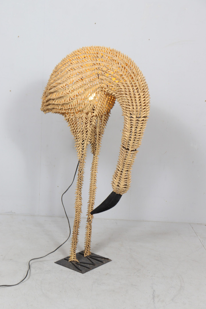 Bambus/Rattan Lampe/Stehlampe Vogel, Flamingo, 1960er Jahre.