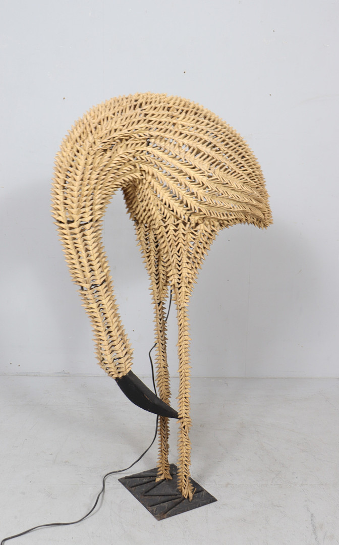 Bambus/Rattan Lampe/Stehlampe Vogel, Flamingo, 1960er Jahre.