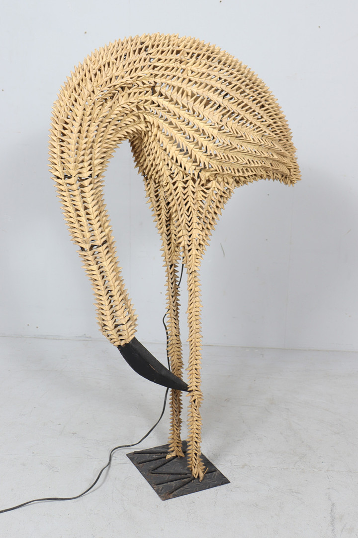 Bambus/Rattan Lampe/Stehlampe Vogel, Flamingo, 1960er Jahre.