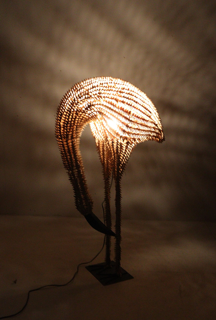Bambus/Rattan Lampe/Stehlampe Vogel, Flamingo, 1960er Jahre.