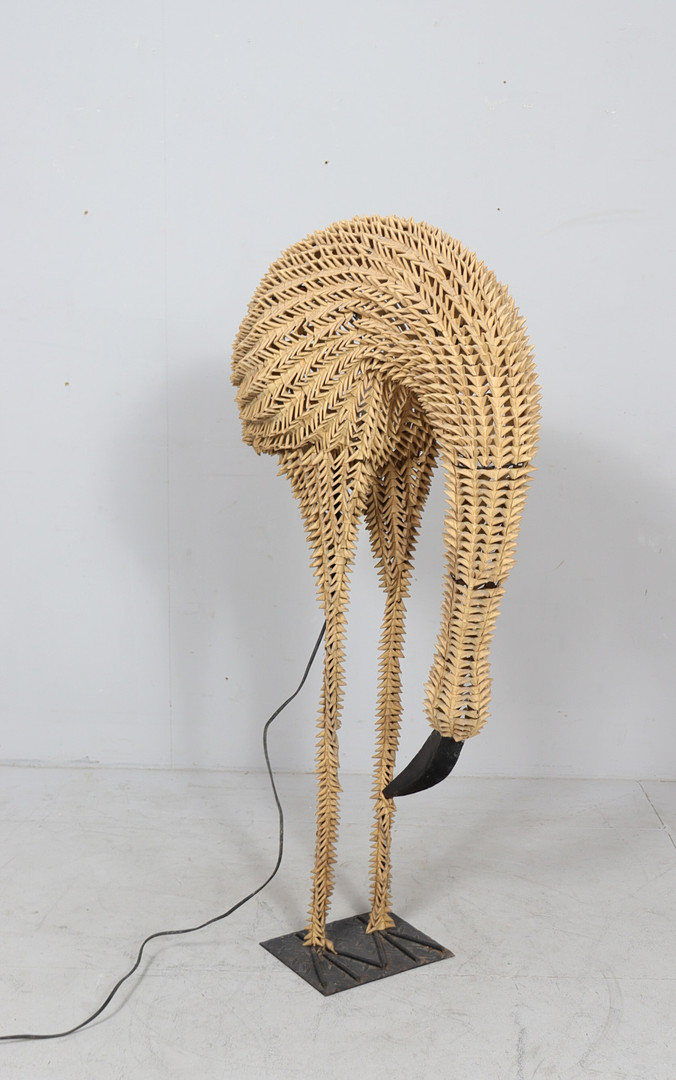 Bambus/Rattan Lampe/Stehlampe Vogel, Flamingo, 1960er Jahre.