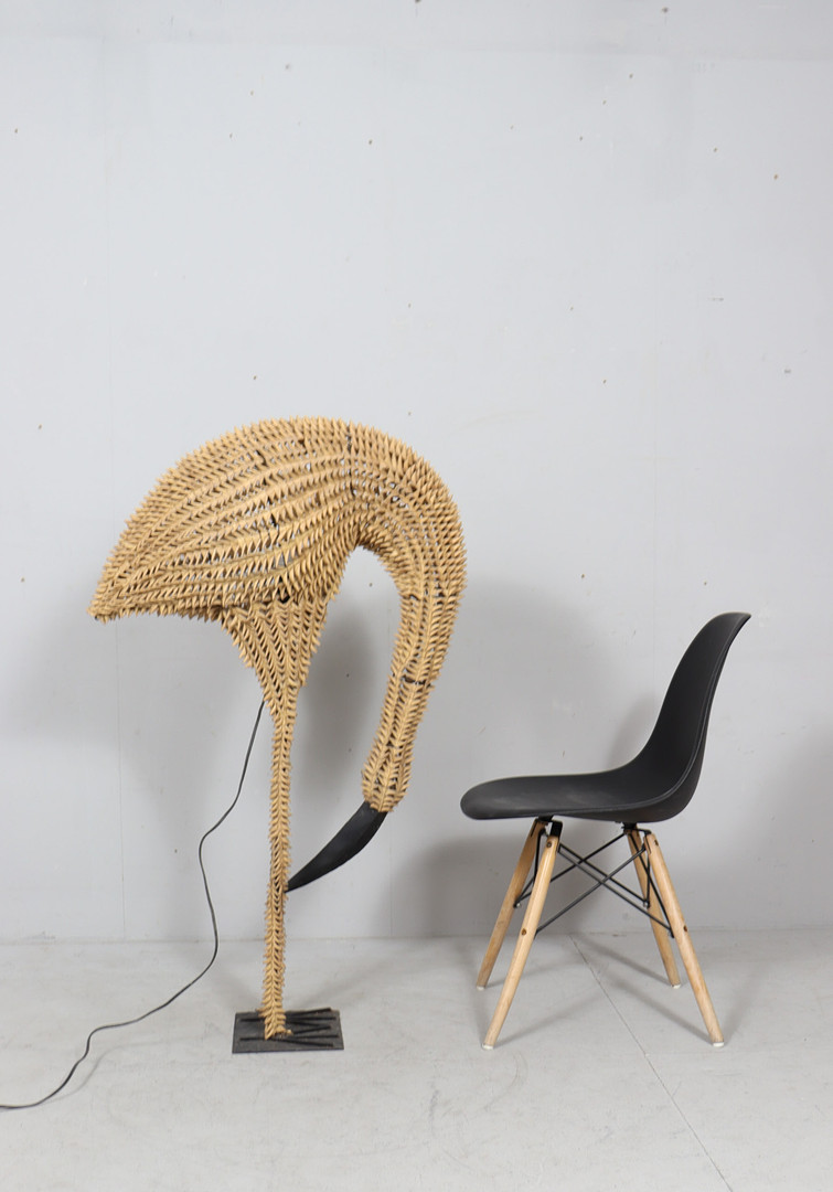 Bambus/Rattan Lampe/Stehlampe Vogel, Flamingo, 1960er Jahre.