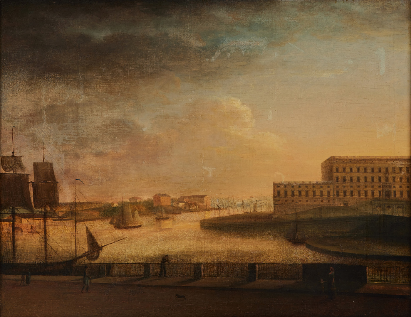 OIDENTIFIERAD KONSTNÄR. omkring 1800, vy över Stockholms slott och Skeppsholmen.