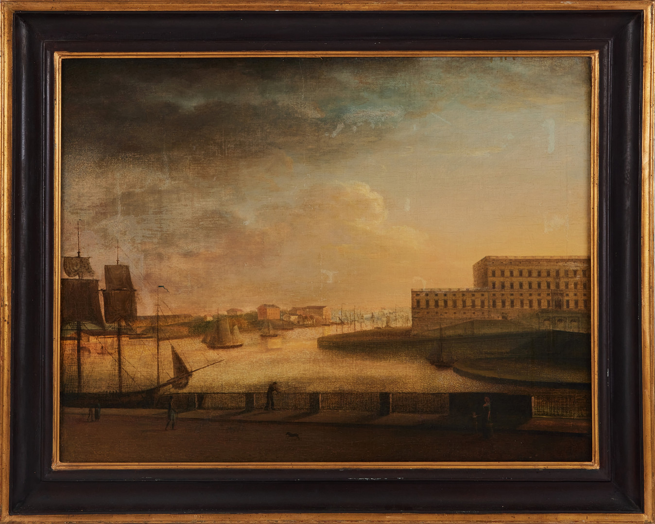 OIDENTIFIERAD KONSTNÄR. omkring 1800, vy över Stockholms slott och Skeppsholmen.