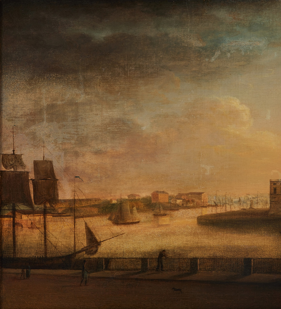 OIDENTIFIERAD KONSTNÄR. omkring 1800, vy över Stockholms slott och Skeppsholmen.
