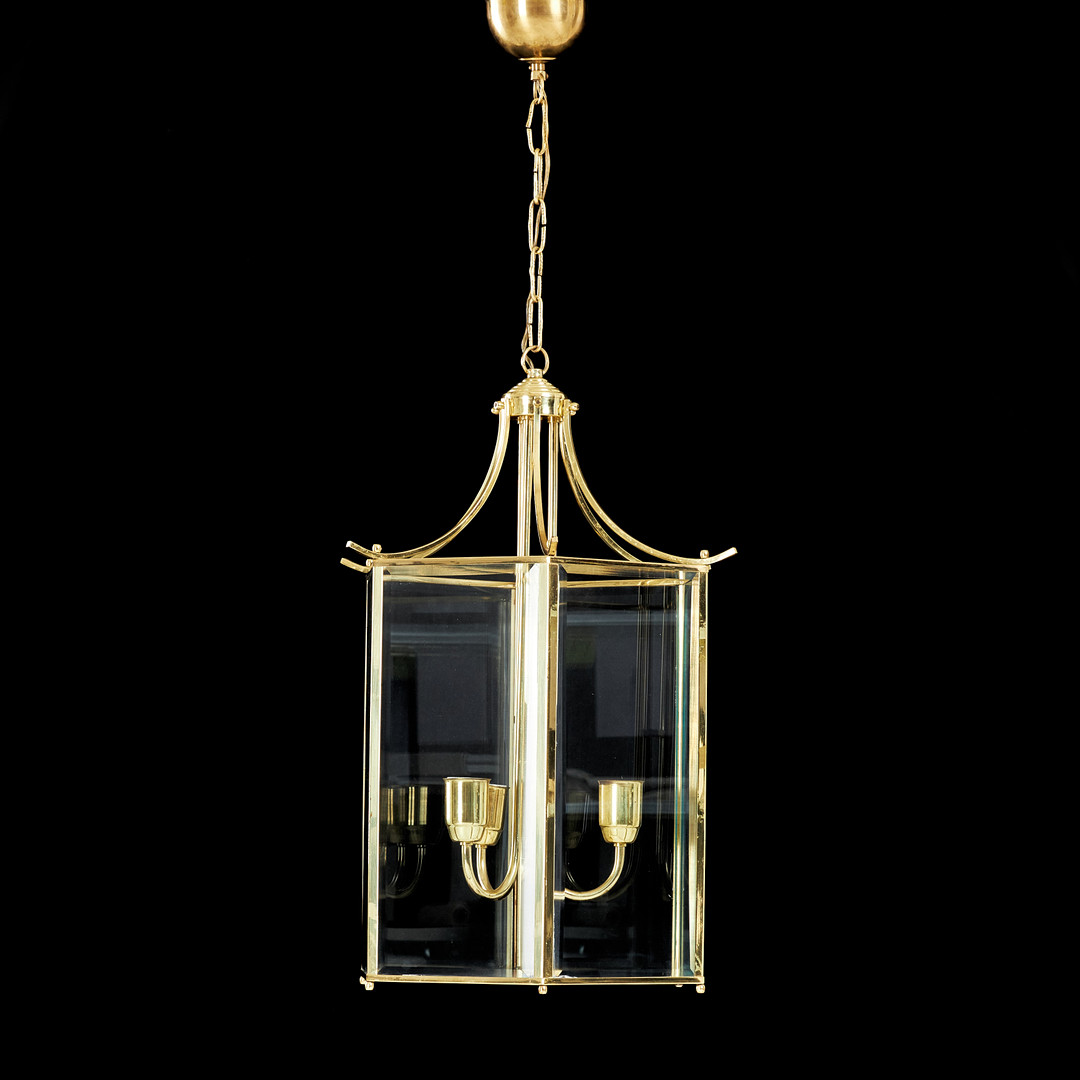 TAKLAMPA, s.k. Bellmanslykta, modell Typ 500, hexagon form, glas, mässing, 1900-talets andra hälft, tillverkad av Klassiska Lyktor, tre ljuspunkter.