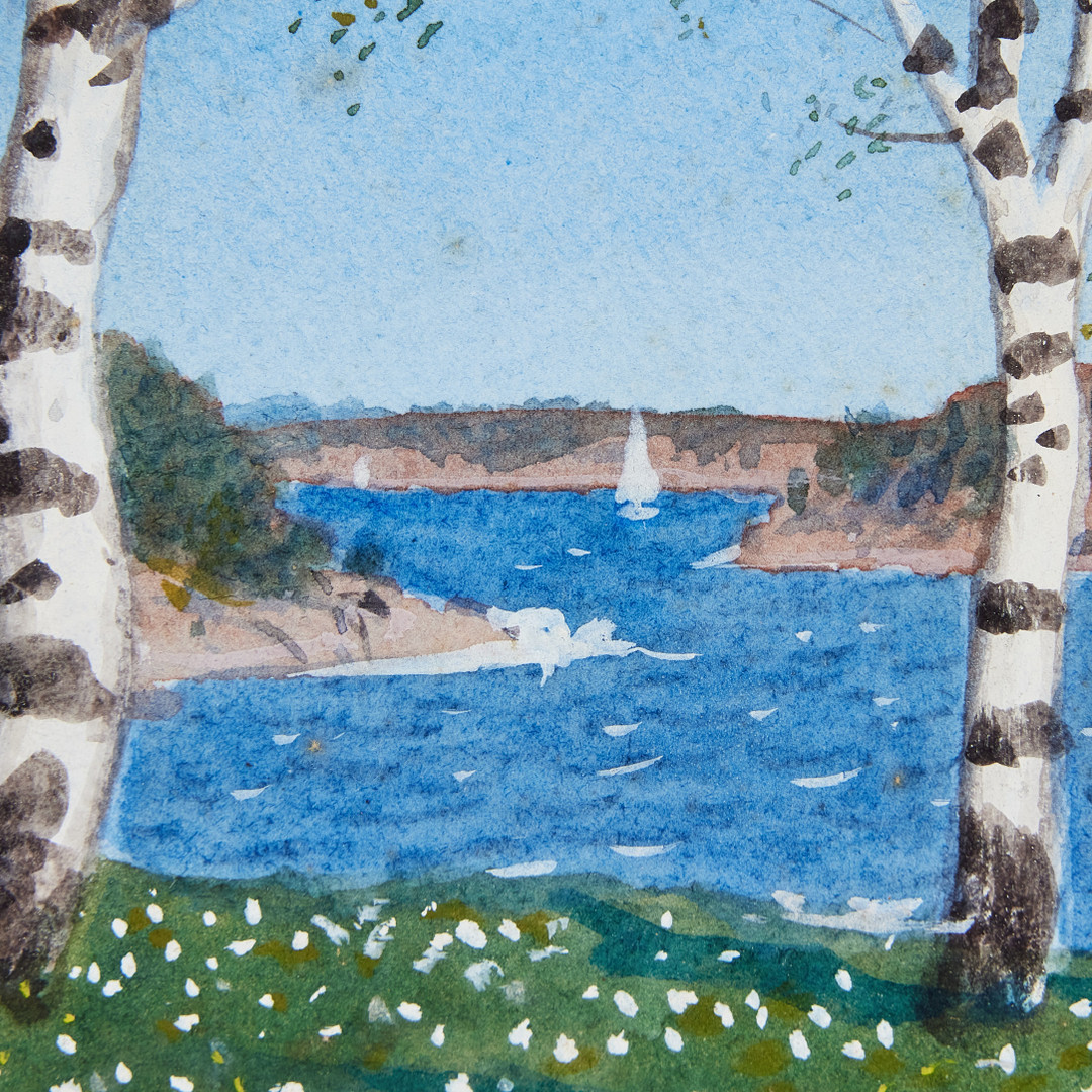 OSKAR BERGMAN. Björkar i vårlandskap, akvarell, signerad Oskar Bergman.