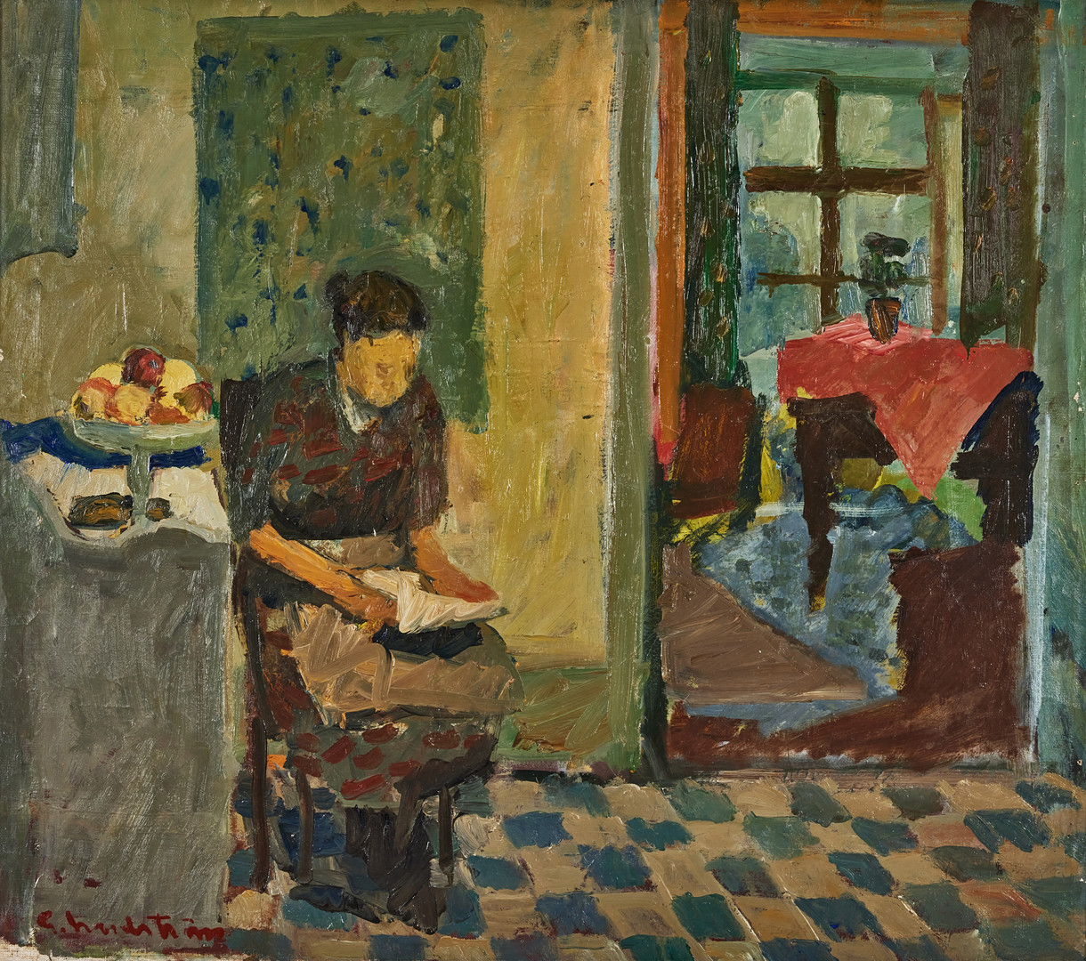 GERHARD  NORDSTRÖM. Interiör med kvinna.