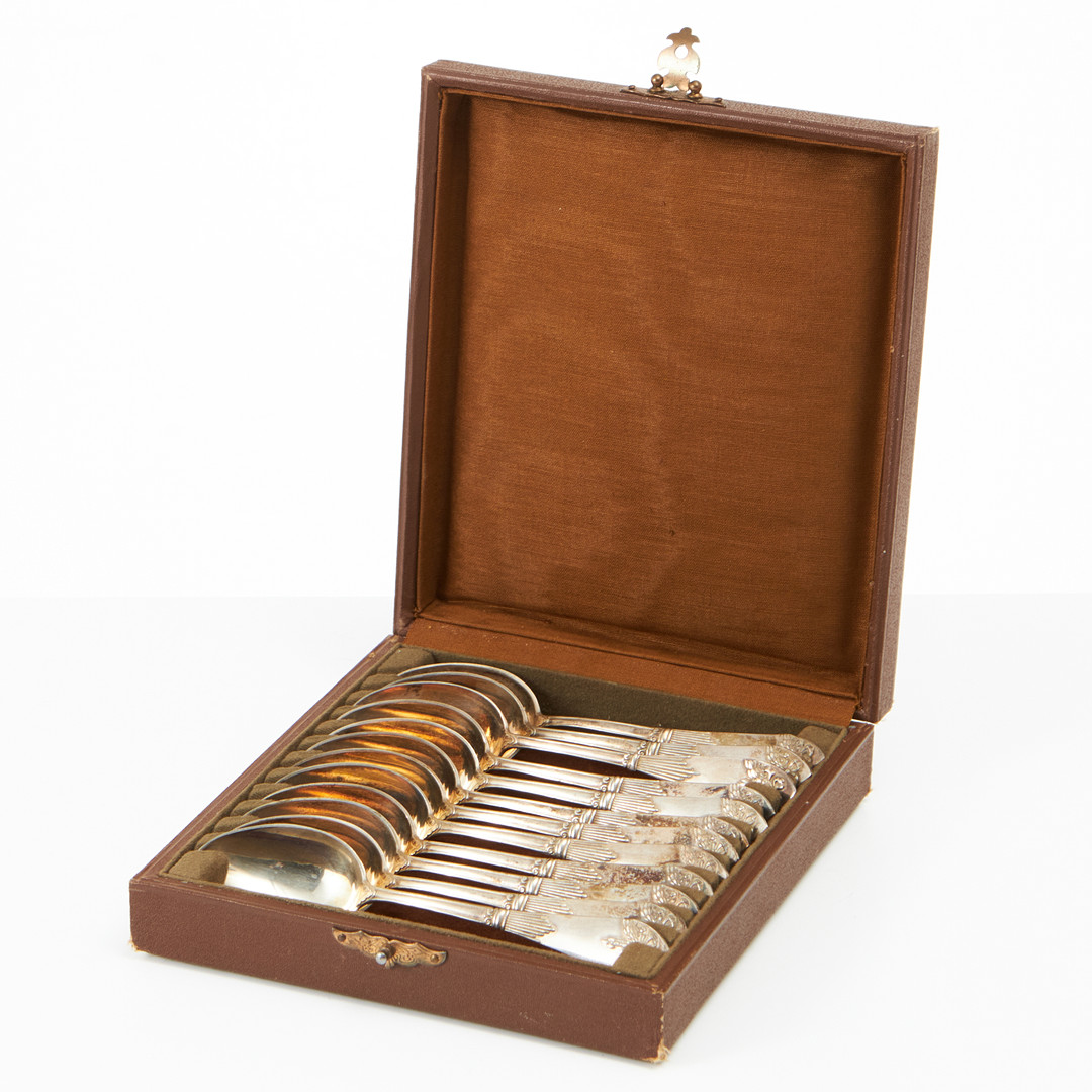 TESKEDAR, 12 stycken, silver, modell Empire, CG Hallberg, Stockholm 1910/20-tal.