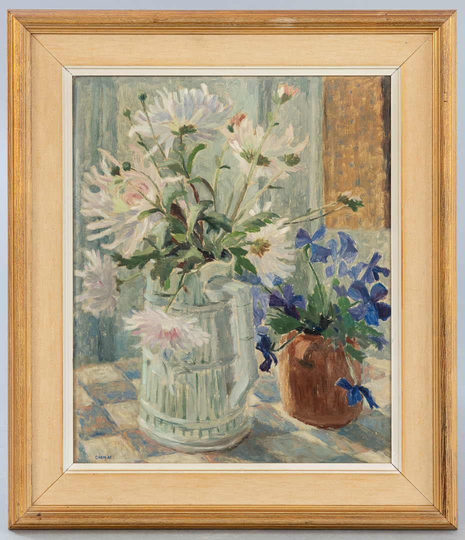CARIN AX (1915-2006). Stillleben mit zwei Blumensträußen.